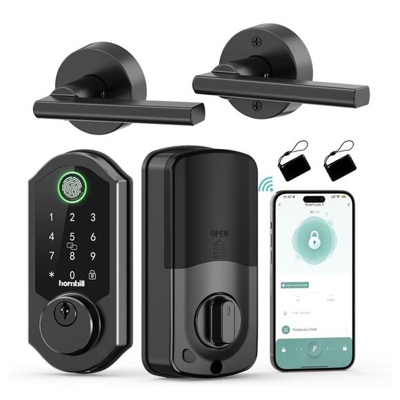 Smart Fingerprint Passcode Deadbolt Front Door Lock W/ Handle Remote Control - Picture 1 of 6